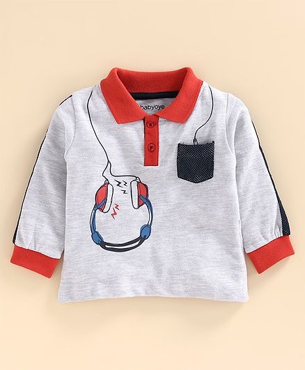 Babyoye Full Sleeves Headphone Print - White Melange
