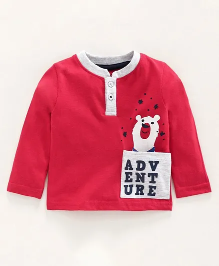 Babyoye Cotton Full Sleeves Tee Bear Print - Red