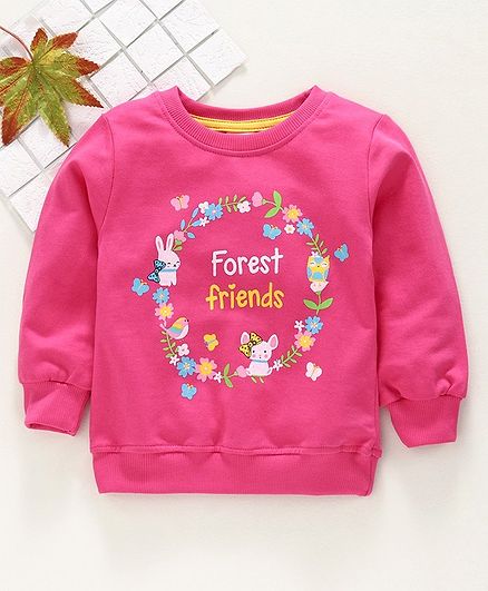 Babyhug Full Sleeves Sweatshirt Forest Friends Print - Pink