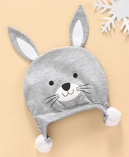 Babyhug Cotton Cap with 3D Bunny Ears Grey - Diameter 10 cm