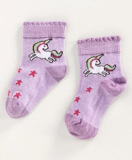 Mustang Ankle Length Socks Unicorn Design - Purple