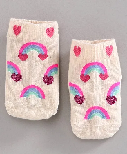 Mustang Ankle Length Socks Rainbow Design - Off White