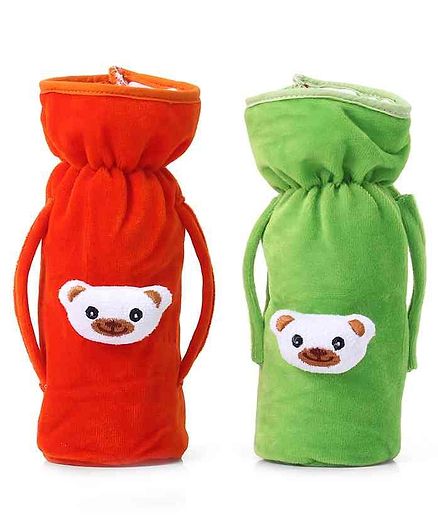 Zoe Twin Handle Velvet Bottle Cover Pack of 2 Red Green - Fits Up to 240 ml Bottle