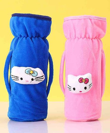 Zoe Twin Handle Velvet Bottle Cover Pack of 2 Pink Blue - Fits Up to 240 ml Bottle