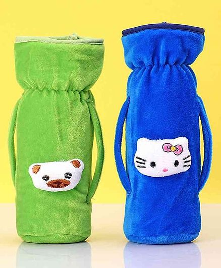 Zoe Twin Handle Velvet Bottle Cover Pack of 2 Blue Green - Fits Up to 240 ml Bottle