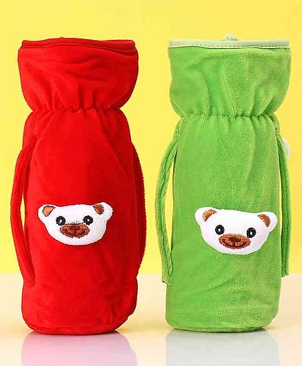Zoe Twin Handle Velvet Bottle Cover Pack of 2 Red Green - Fits Up to 240 ml Bottle