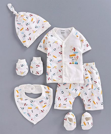 Cucumber Half Sleeves Inner Wear Set Vehicle Print - White