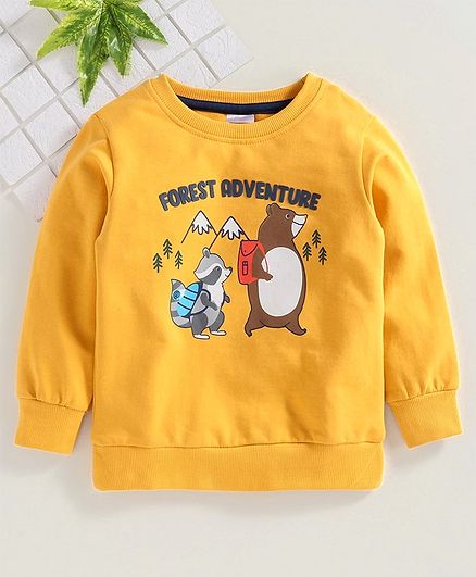 Babyhug Full Sleeves Sweatshirt Forest Adventure Print - Yellow
