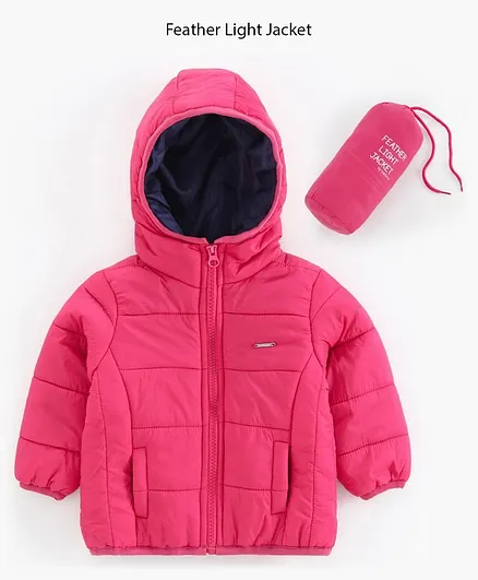 Babyoye Polyester Full Sleeves Hooded Padded Jacket With Pouch - Pink