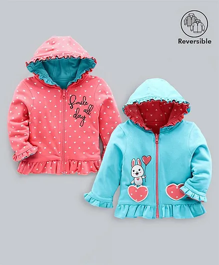 Babyoye Full Sleeves 100% Cotton Reversible Sweatshirt Bunny Print - Coral Blue