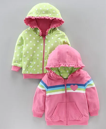 Babyoye Full Sleeves Reversible 100% Cotton Jacket - Pink Green