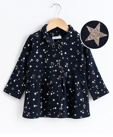 Babyoye Full Sleeves Blazer Star Print - Navy Blue