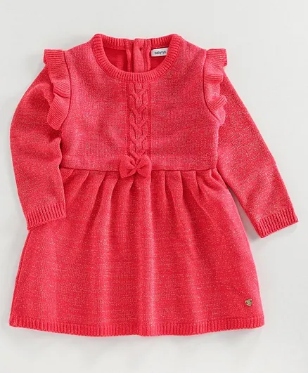 Babyoye Full Sleeves Woolen Dress - Pink