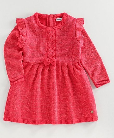 Babyoye Full Sleeves Woolen Dress - Pink
