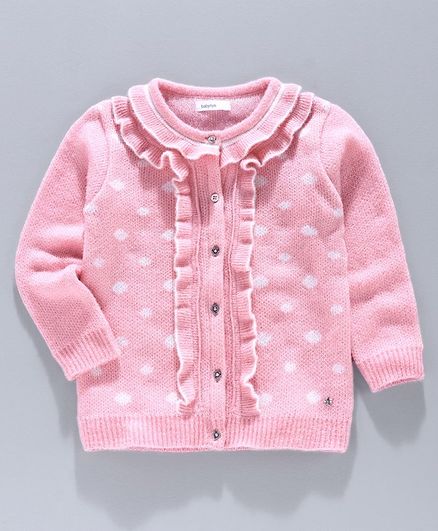 Babyoye Front Open Sweater Ruffle Detail - Pink