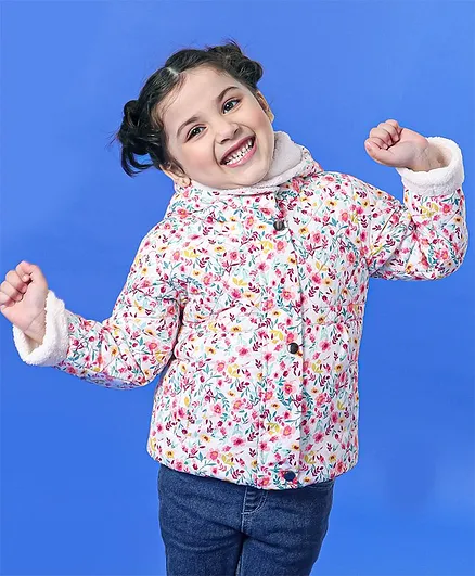 Babyoye 100% Polyester Full Sleeves Padded Quilted Jacket Floral Print - White