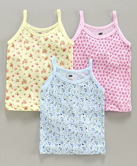 Simply Singlet Slips Floral Print Pack of 3 - Pink Yellow Blue