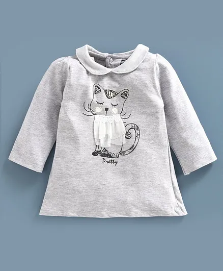 Simply Full Sleeves Top Kitty Embroidered - Grey