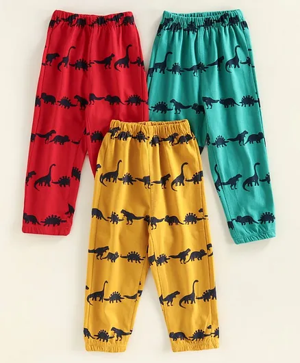 Simply Full Length Lounge Pant Dino Print Set of 3 - Red Yellow Green