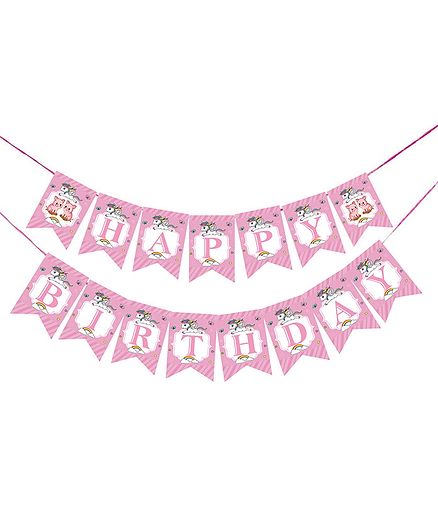 Funcart Happy Birthday Unicorn Theme Party Banner Light Pink - Length 250 cm