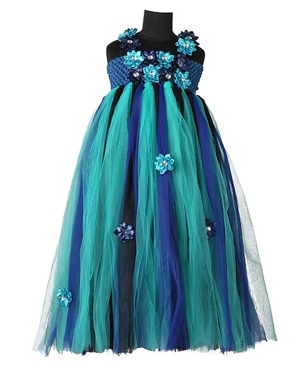 Pink Chick Sleeveless Flower Decor Tutu Gown - Green