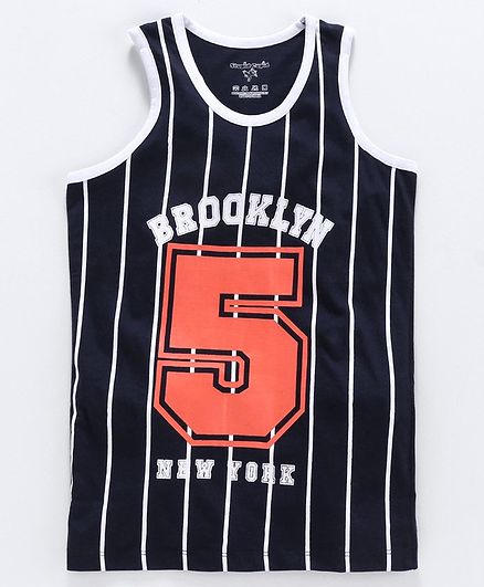 Stupid Cupid Sleeveless Brooklyn 5 New York Print T-Shirt - Navy Blue