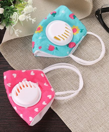 Babyhug 12 to 24 Months Printed Face Mask with Carbon Filter and Breathing Valve Pink Blue - Pack of 2