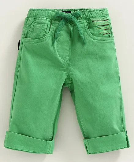 Kiddopanti Solid Three Fourth Length Capri - Green