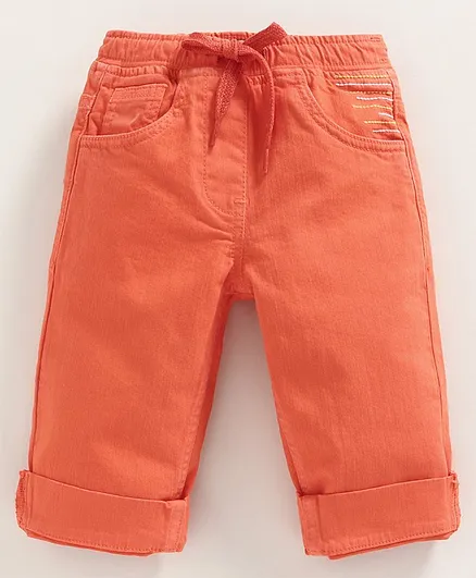 Kiddopanti Solid Three Fourth Length Capri - Orange