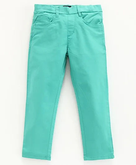 Kiddopanti Solid Full Length Stretch Twill Jegging - Sea Green