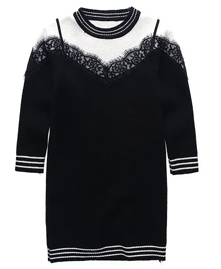 Kookie Kids Full Sleeves Woolen Dress - Black