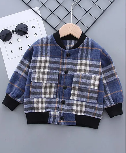 Kookie Kids Full Sleeves Checked Jacket - Blue