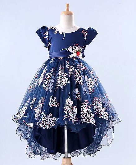Mark & Mia Short Sleeves Party Wear Frock Floral Print - Navy Blue