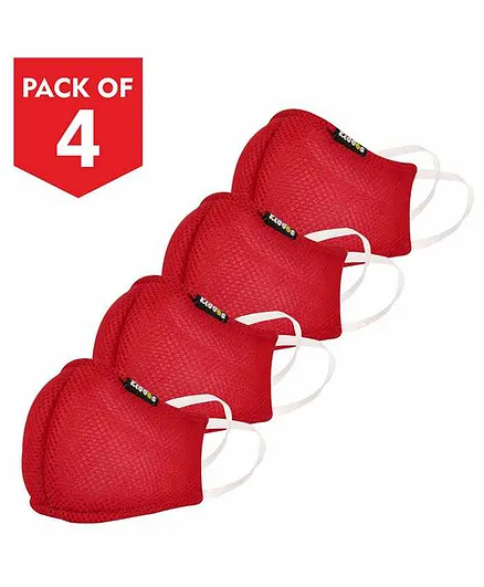 SmilyKiddos Medium Size Reusable Face Mask Red - Pack of 4
