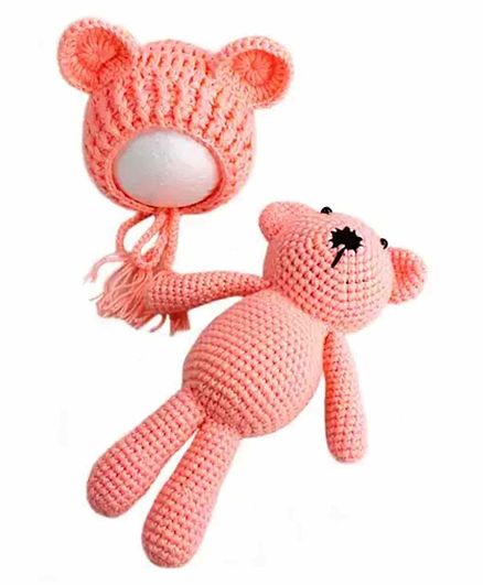 Babymoon Cap with Teddy Photography Prop - Peach