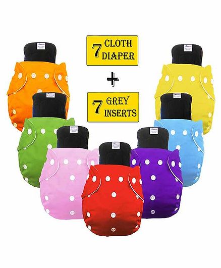 Babymoon Washable & Reusable Cloth Diaper Pocket With Bamboo Charcoal Insert Pack of 14 - Multicolor