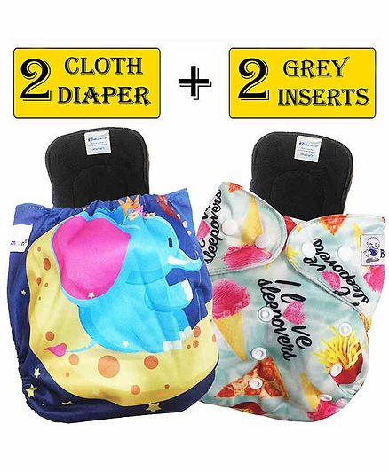 Babymoon Washable & Reusable Printed Cloth Diaper Pocket With Bamboo Charcoal Insert Pack of 4 - Multicolor