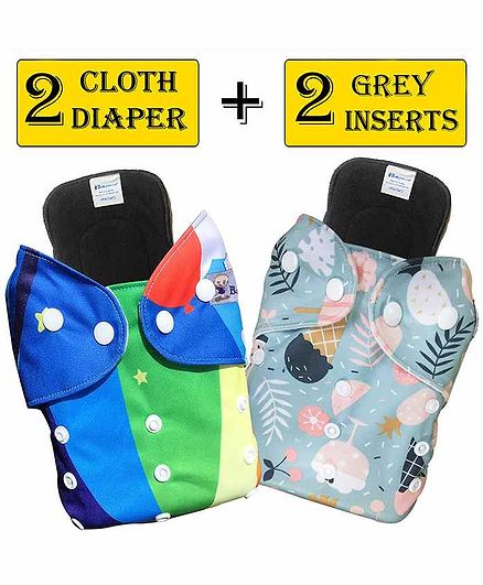 Babymoon Reusable Cloth Diaper with Bamboo Charcoal Insert Pack of 2 - Multicolor