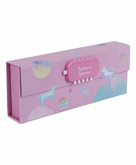Passion Petals Pencil Box with Lock Code Unicorn Print - Pink