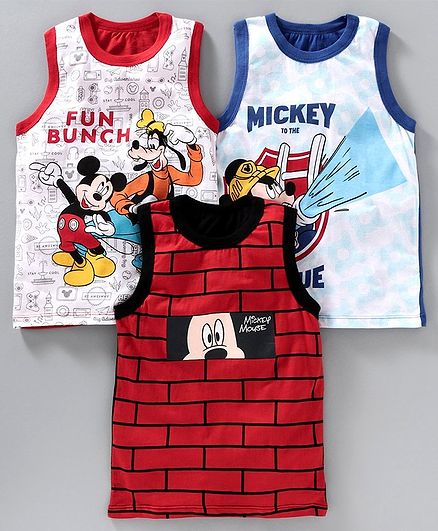 Bodycare Sleeveless Vests Mickey Mouse Print Pack of 3 - Red Blue