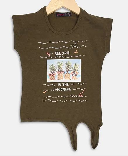 Ziama See You In The Morning Print Short Sleeves Top - Olive