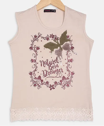 Ziama Butterfly Print Sleeveless Top - Pink