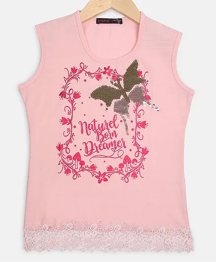 Ziama Butterfly Print Sleeveless Top - Light Pink