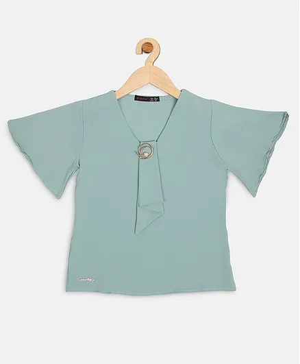 Ziama Flared Half Sleeves Solid Top - Green
