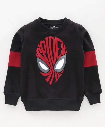 Pine Kids Full Sleeves Biowashed Sweatshirt Spidey Print - Black