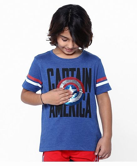 Pine Kids Half Sleeve Biowashed Tee Captain America Reverse Sequinned - Blue