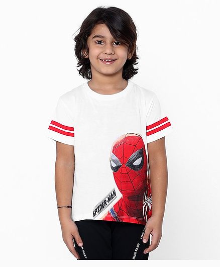 Pine Kids Half Sleeve Biowashed Tee Spider Man Print - White