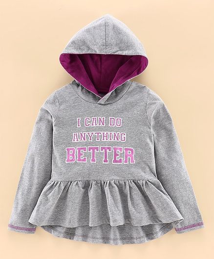 Pine Kids Full Sleeves Biowashed Hooded Frock Style Top Text Print