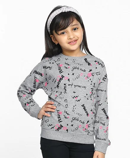 Pine Kids Full Sleeves Biowash Sweatshirt Text Print - Melange Grey
