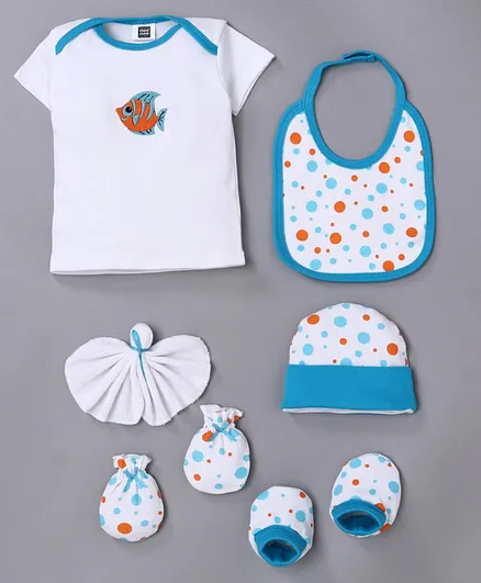Mee Mee 8 Piece Baby Clothing Set Fish Print - Blue White